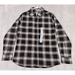 Eddie Bauer‎ Flannel Mens Small Caviar Shirt Plaid Long Sleeve Heavy $75 NEW